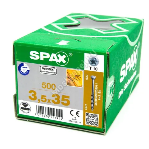 Саморезы SPAX 3.5x35 wirox для деревянных полов, имитации бруса, вагонки, паркета (500 шт. + бита)