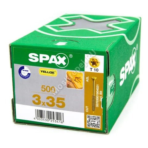 Саморезы SPAX 3x35 для паркета, имитации бруса, вагонки (500 шт. + бита)
