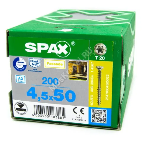 Саморез для фасадной доски с двойной резьбой SPAX 4.5x50 из нержавейки