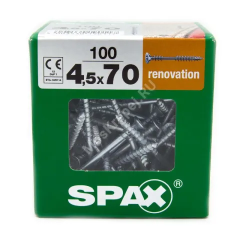 Саморезы для крепления фасадной и террасной доски SPAX 4.5x70 (100 шт. + бита)