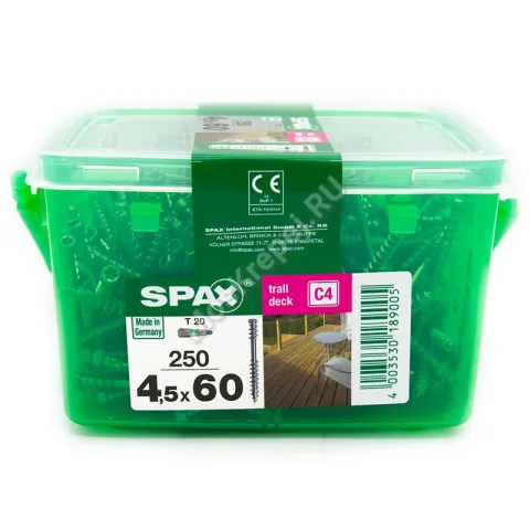 Саморезы SPAX D 4.5x60 для террасной доски wirox (250 шт. + бита)