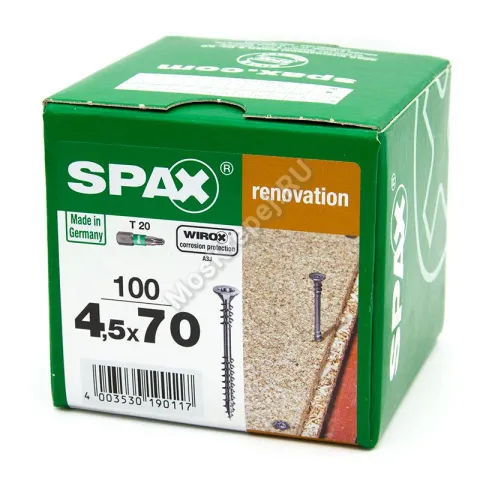 Саморезы SPAX 4.5x70 для крепления OSB, МДФ, ДСП и фанеры (100 шт. + бита)