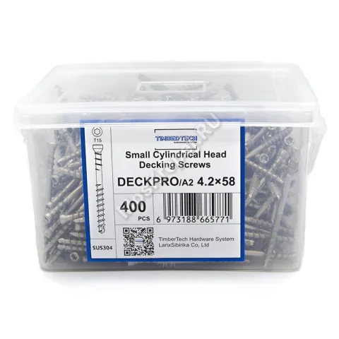 Саморезы для скрытого крепежа DeckPro 4.2x58 нержавеющая сталь (400шт + бита)