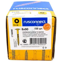 Конструкционный шуруп Rusconnect для дерева с прессшайбой 6х90 мм (100шт.)