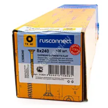 Шуруп конструкционный Rusconnect для дерева, потайная головка, 8х240 мм  жёлтый.