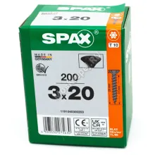 Саморез универсальный SPAX 3x20 Black BLAX потай. полная резьба (200 шт.)