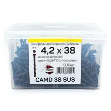 Саморезы для скрытого крепежа CAMD 4.2x38 из нержавеющей стали (600 шт + бита)