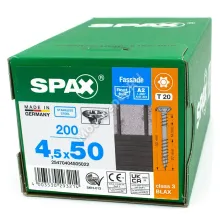 Саморез для фасадной доски с двойной резьбой SPAX 4.5x50 чёрный из нержавейки (200 шт.)