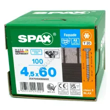 Саморез для фасадной доски с двойной резьбой SPAX 4.5x60 чёрный из нержавейки (100 шт.)
