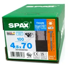 Саморез для фасадной доски с двойной резьбой SPAX 4.5x70 чёрный из нержавейки (100 шт.)