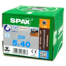 Саморезы SPAX D 5x40 для террасной доски из нержавейки (200 шт.)